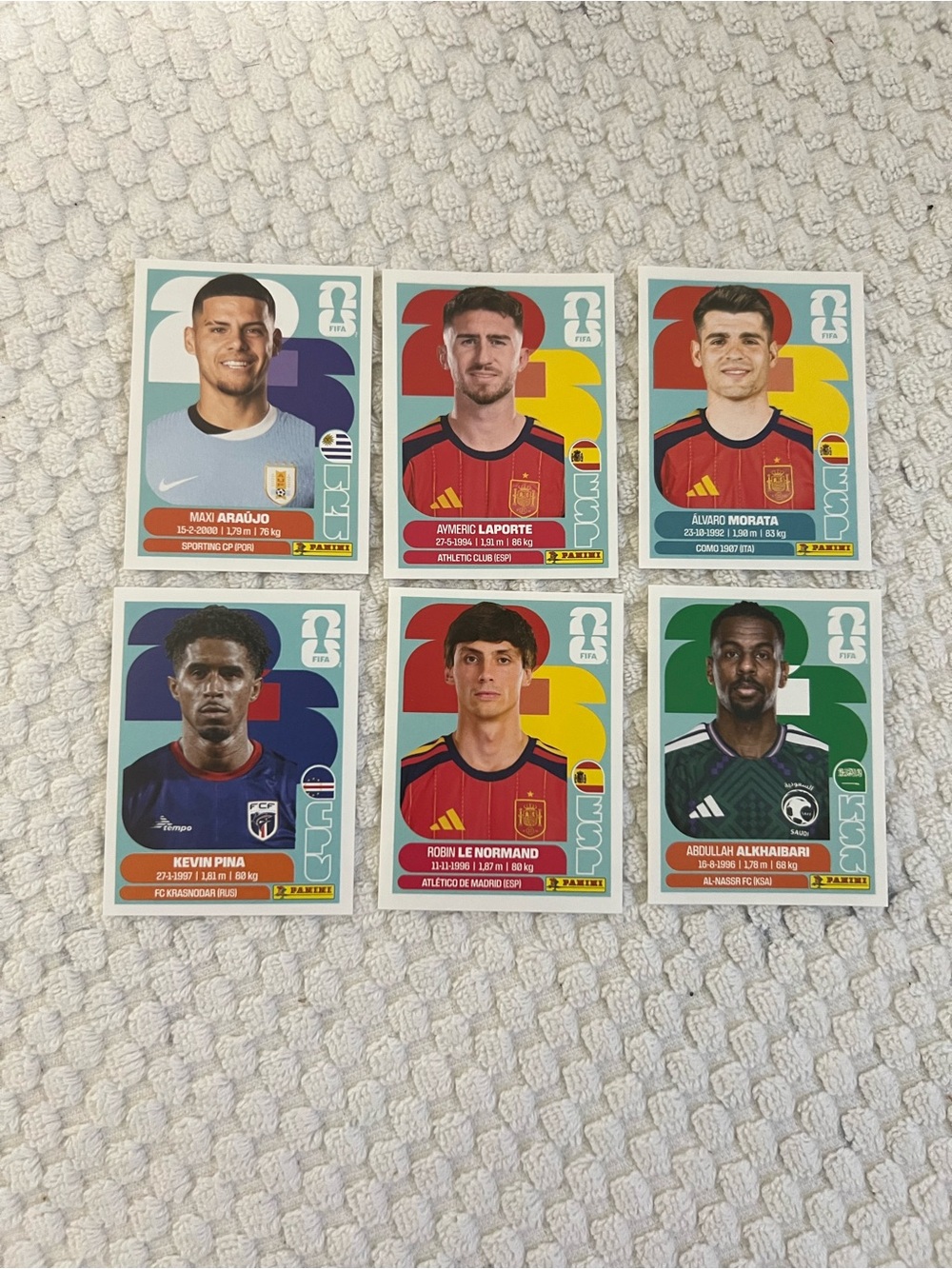 Lot of 6 Panini FIFA World Cup Player  Sticker